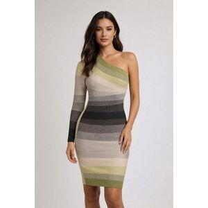 Hervé Léger Arabella One-Shoulder Bandage Bodycon Dress Green Ombré Size S